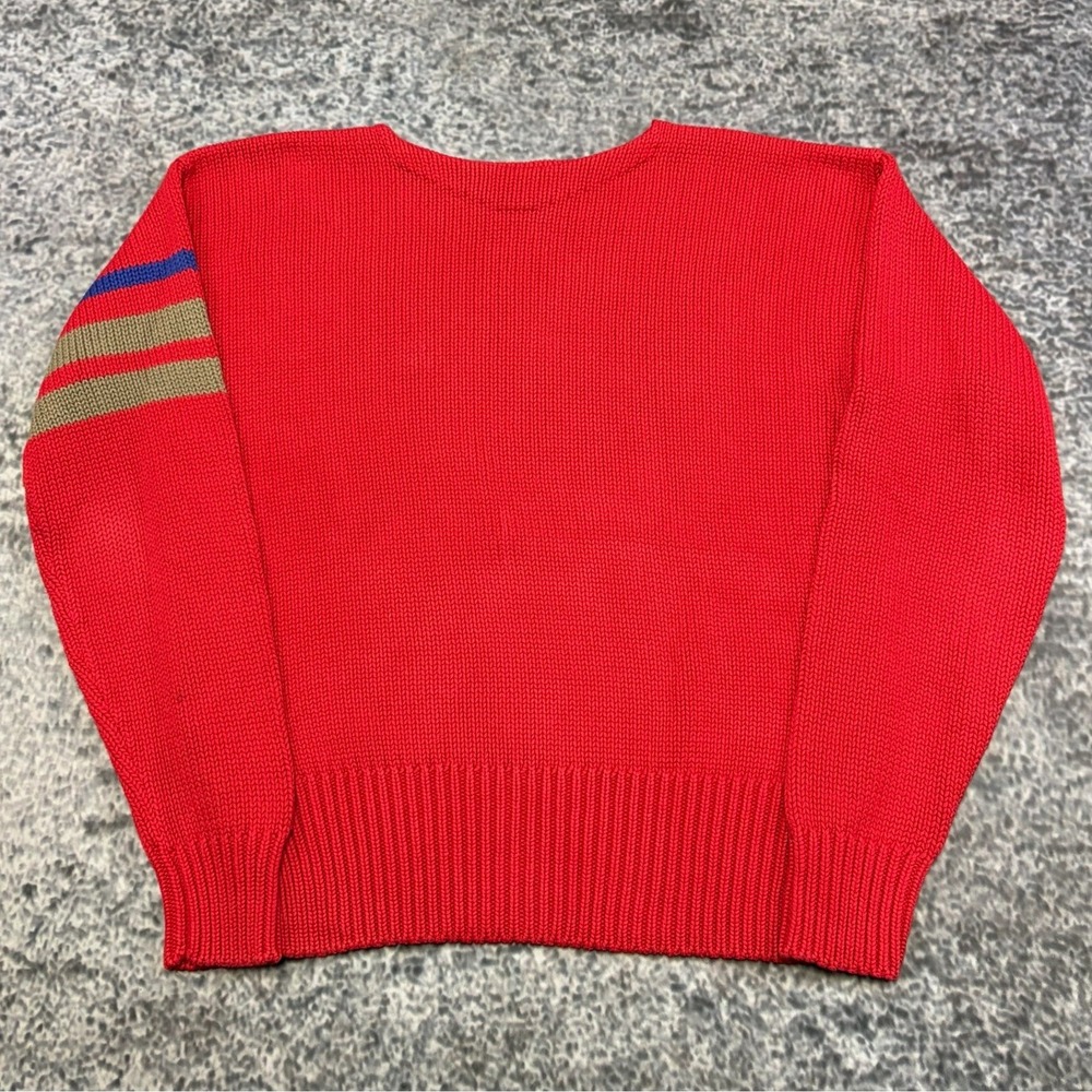 Vintage Polo Ralph Lauren Sweater Knit Ribbed Mens Medium Red Varsity Stripes